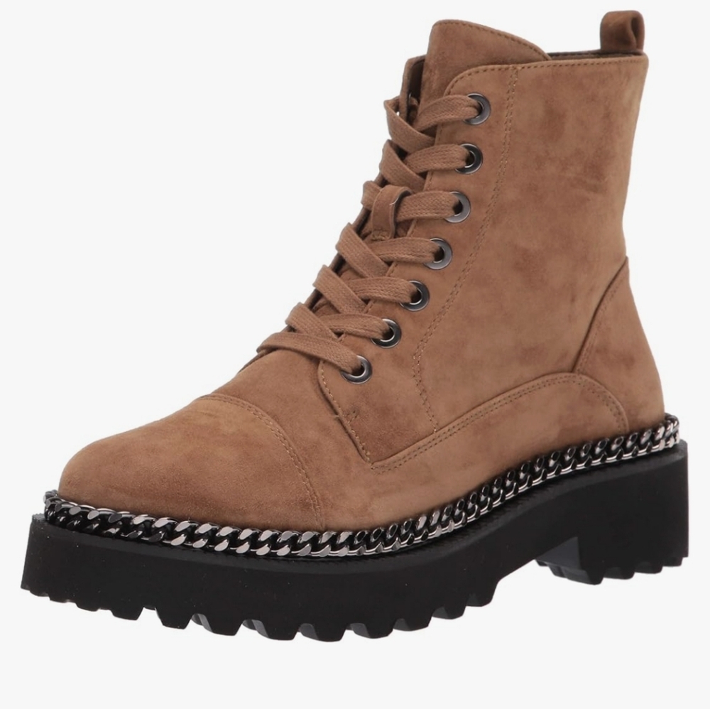 Vince Camuto Mindinta Combat Lug Sole Chain Lace-up Side-Zip Boot Women's 5 EU35